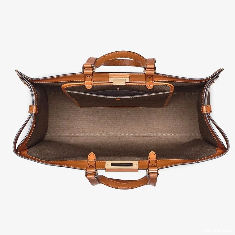 Cheap In X-Tote Peekaboo Medium Canvas Fendi Logo ROMA Brown 0813